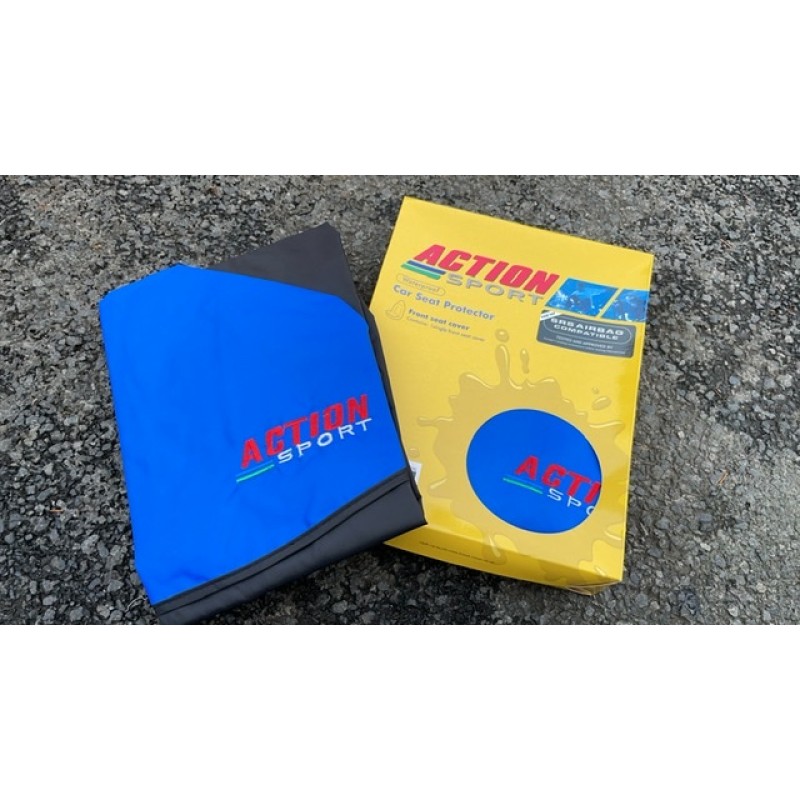 Action sport seat covers, heavy duty, black with blue hood. 