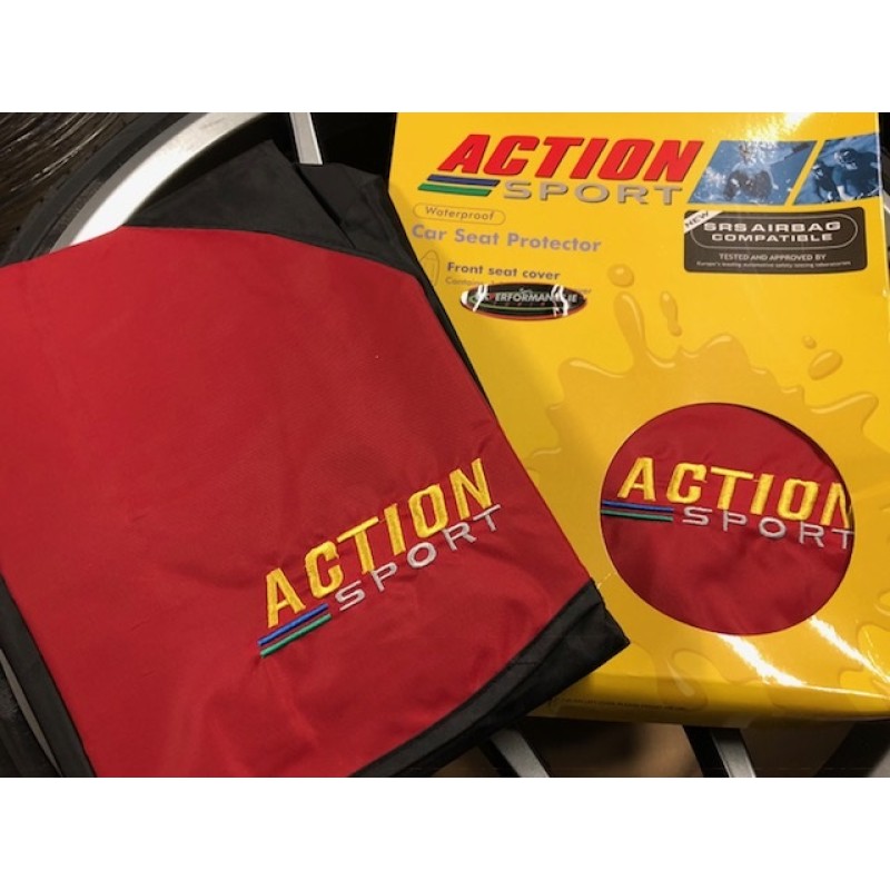 Action sport seat covers, heavy duty, red/black, front and rear. 