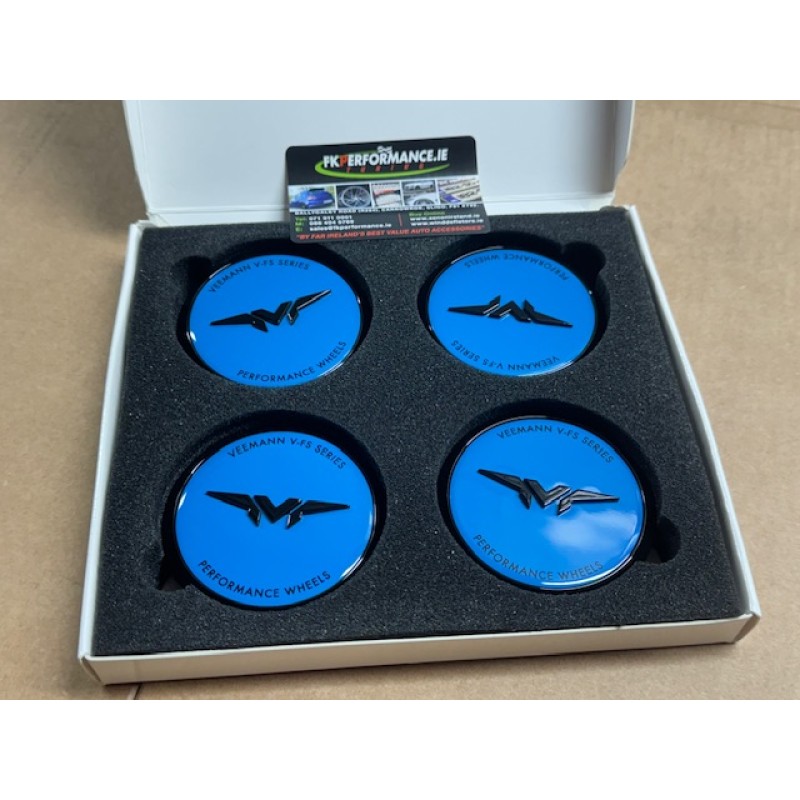  4 x Veemann blue / black 2024 upgrade centre caps 