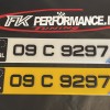FKGP38 gel irl number plates 1 white , 1 yellow , German badge logo in Corner  pair FKGP38 gel irl number plates 1 white , 1 yellow , German badge logo in Corner  pair