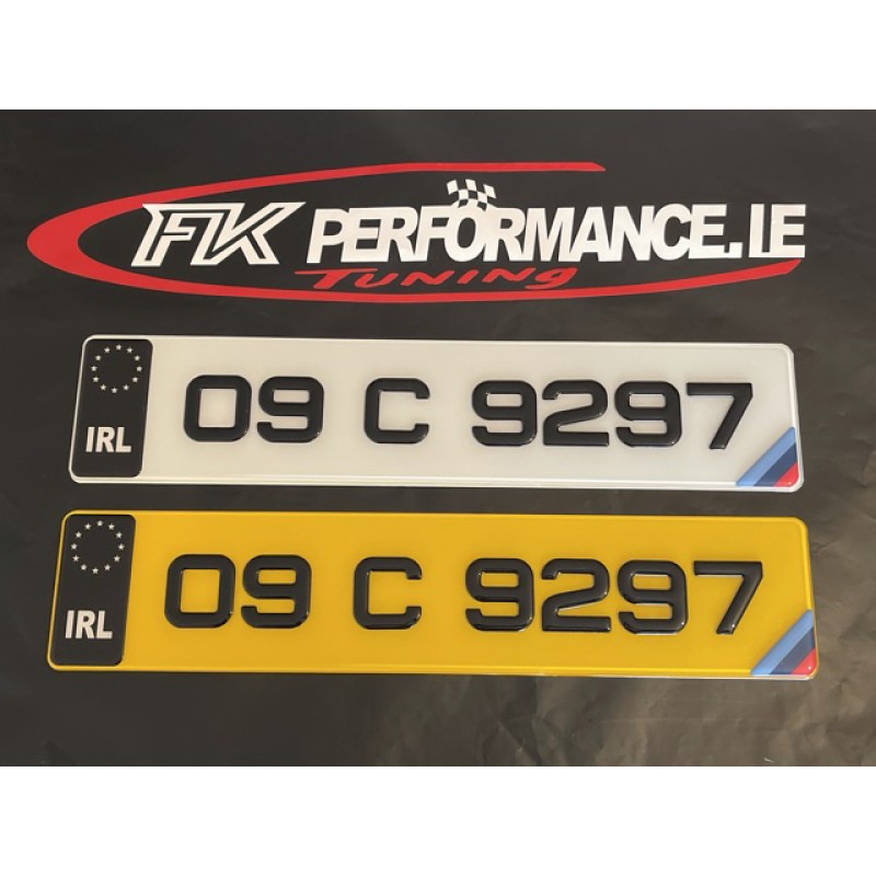 FKGP38 gel irl number plates 1 white , 1 yellow , German badge logo in Corner  pair