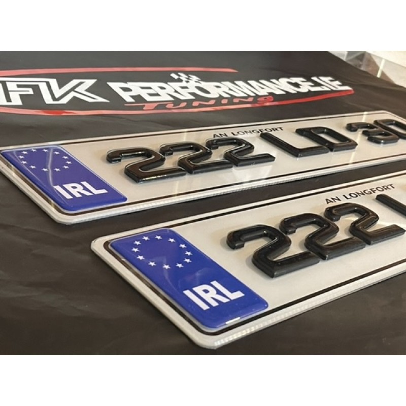 FK4d09 4D standout plates with gloss black gel tops number plates  FK4d09 4D standout plates with gloss black gel tops number plates