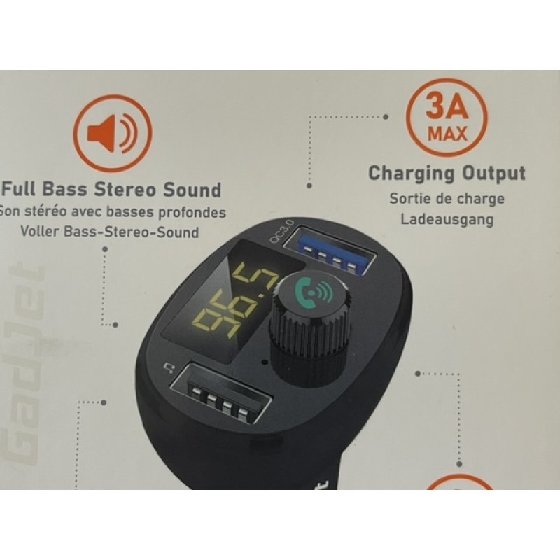 Bluetooth music / phone fm radio transmitter plugs into cigarette lighter 