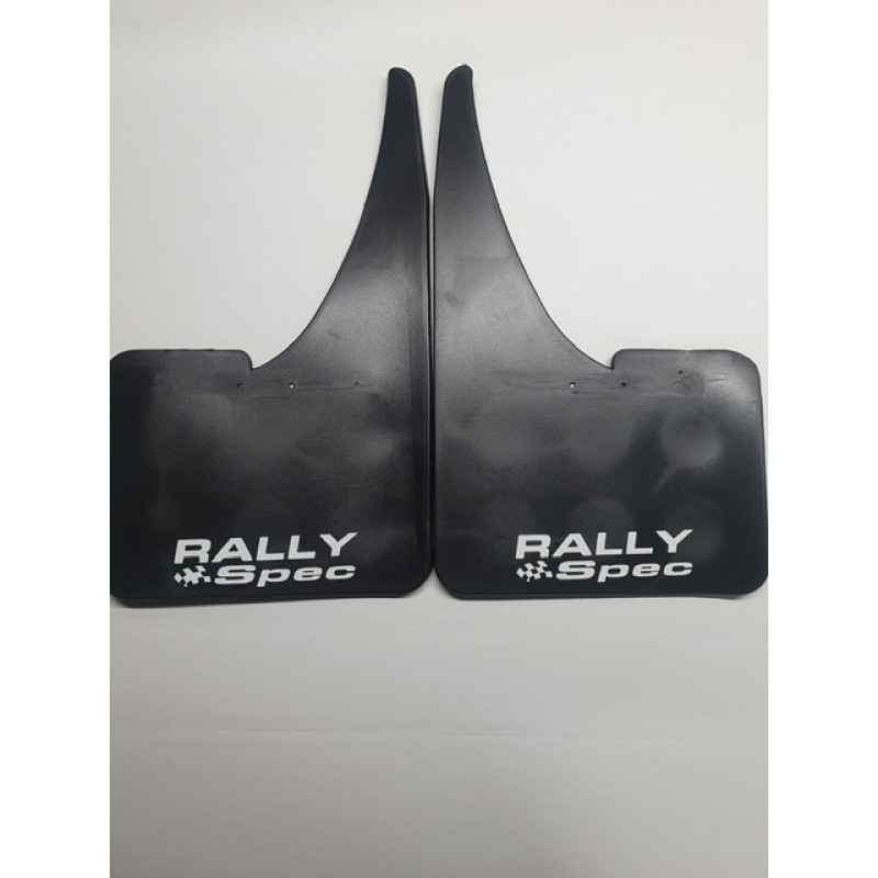 White text Rally spec mudflaps black universal 2 pair 