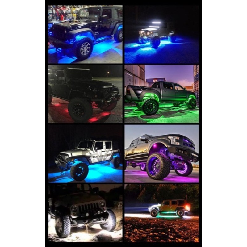 Ultimate bright LED 8 pod ROK exterior waterproof  cars , 4x4 , van truck etc , under glow neon kit multicolour universal  12v & 24v  control via APP