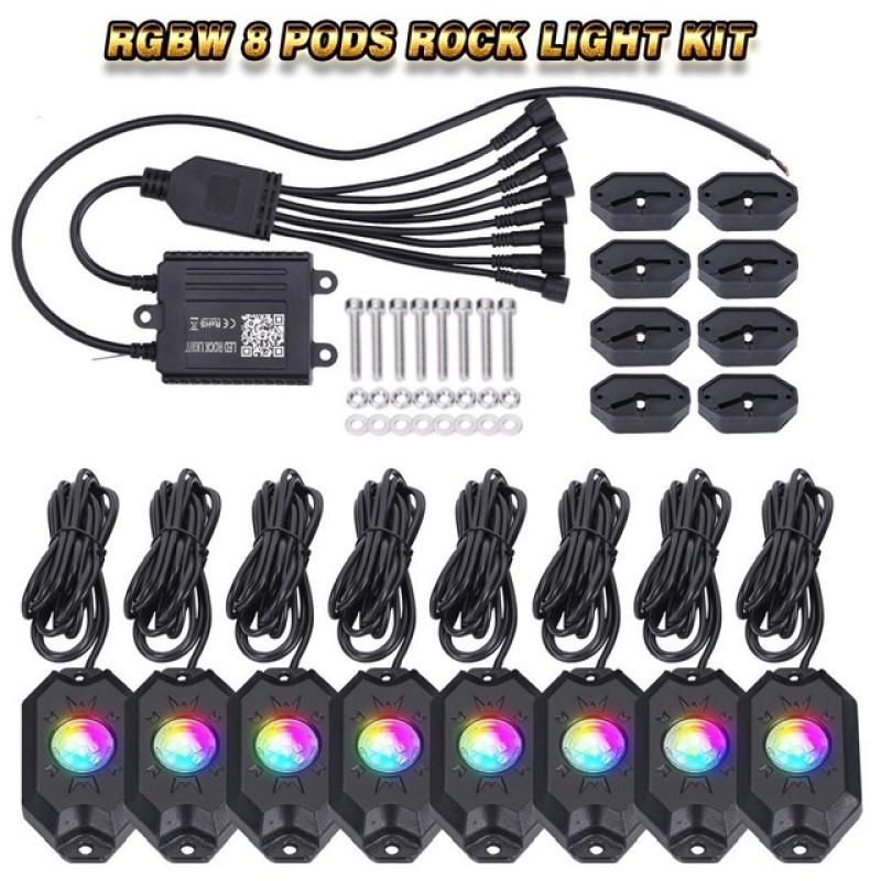 Ultimate bright LED 8 pod ROK exterior waterproof  cars , 4x4 , van truck etc , under glow neon kit multicolour universal  12v & 24v  control via APP