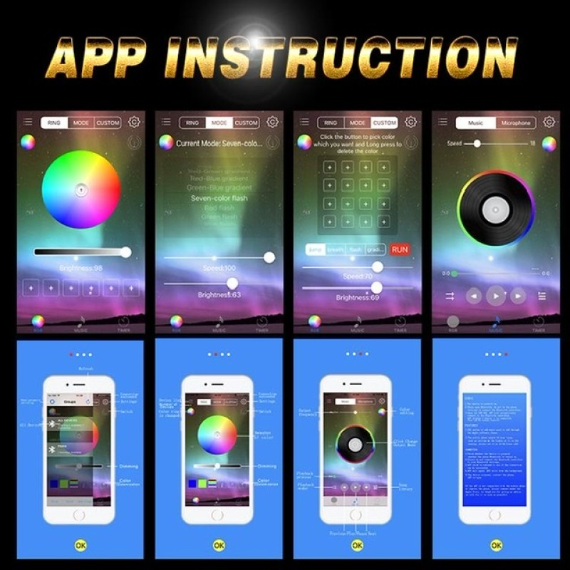 Ultimate bright LED 8 pod ROK exterior waterproof  cars , 4x4 , van truck etc , under glow neon kit multicolour universal  12v & 24v  control via APP