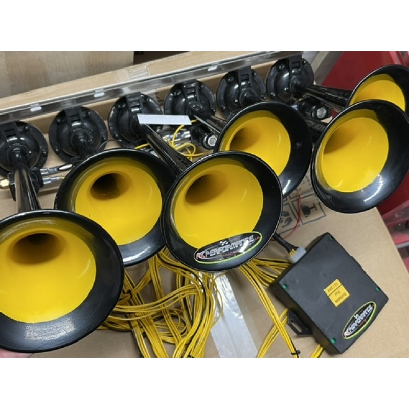 baby shark , sandstorm etc  music horn musical air horn 18 different tunes 24 v & 12 v needs air tank/ line universal to any car, van, tractor truck etc 