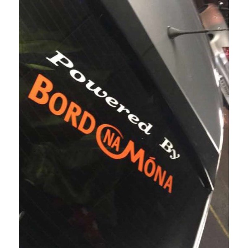 powered by bord na mona windscreen sticker white / orange x1