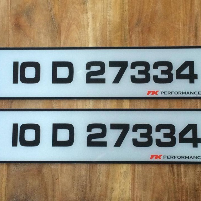 FK050 Fancy  Plates style 3  Irl logo  No county , 47mm text .white/black plates with fk logo 1 pair FK050 Fancy  Plates style 3  Irl logo  No county , 47mm text .white/black plates with fk logo 1 pair