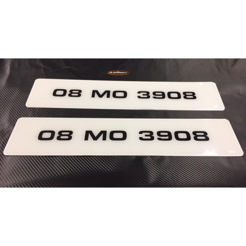 FK013 Euro Style Plates bold text, white plate x2. 
