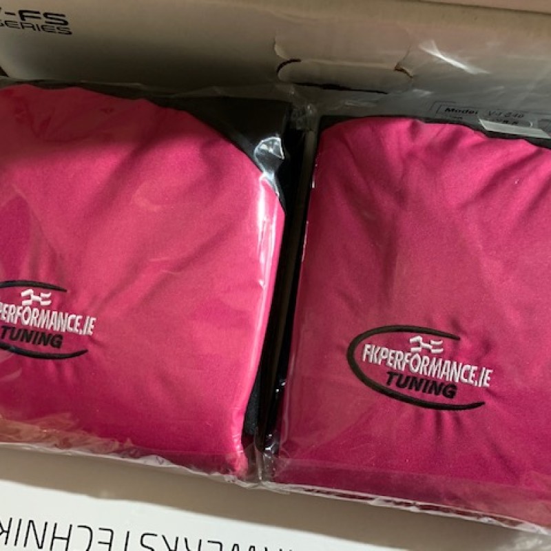 1 pair of pink & black fk performance action sport style seat covers  1 pair of pink & black fk performance action sport style seat covers