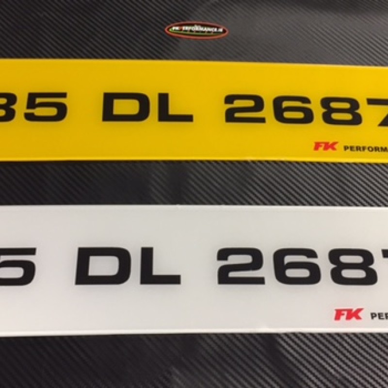 FK059 plates (white/yellow) with fk performance logo, 1 pair 