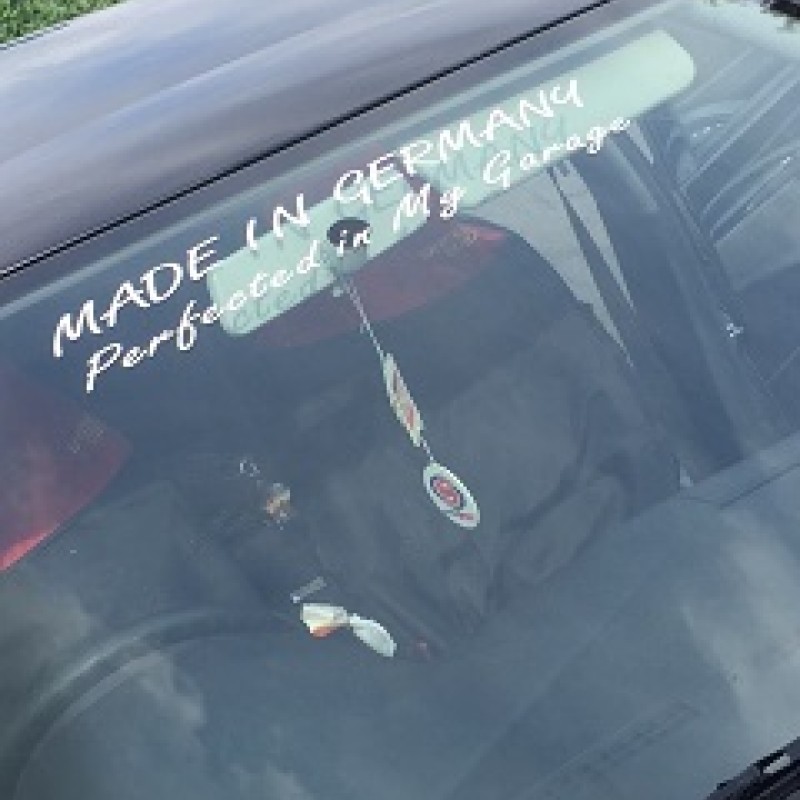 FKWS01 made in germany perfected in my garage windscreen sticker x1 white FKWS01 made in germany perfected in my garage windscreen sticker x1 white