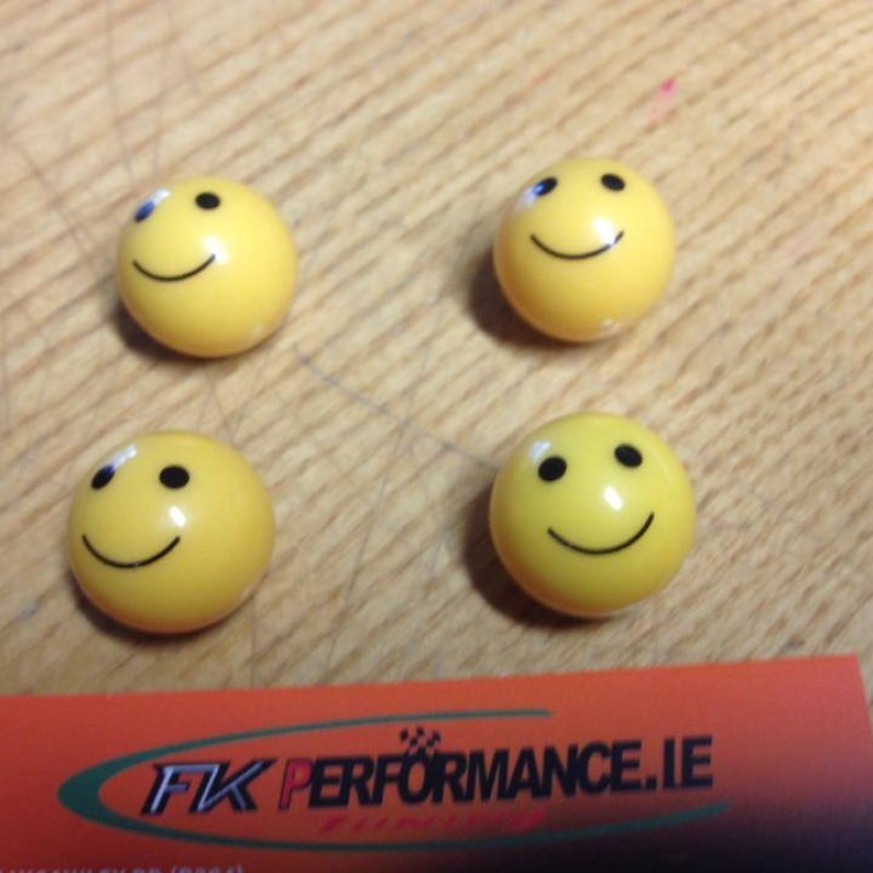 smiley face yellow valve caps X4  smiley face yellow valve caps X4