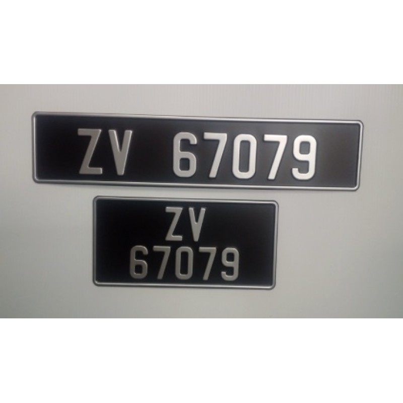 Vintage style number plates, (square & oblong), 1 pair.